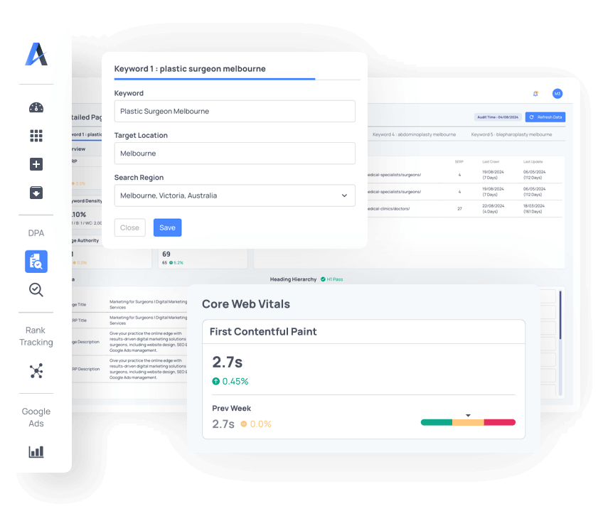 Actionable SEO Recommendations from page audits dashboard view