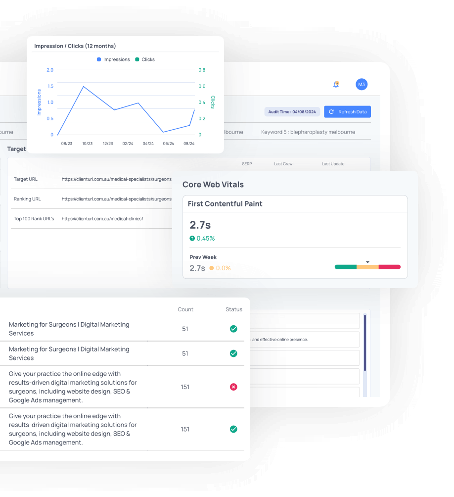 Seamlessly integrated SEO auditing software dashboard